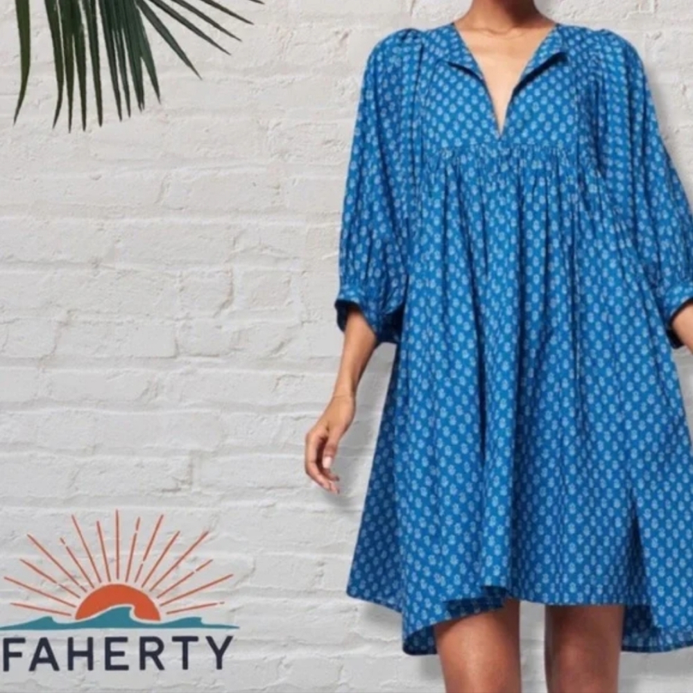 Faherty Lyla Floral Organic Cotton Cottagecore Midi Dress - Picture 1 of 10
